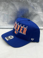 Load image into Gallery viewer, Close-up view of the Denver Broncos NFL &#39;47 Brand Throwback Blue Script Hitch Snapback Adjustable Hat displaying the adjustable snapback feature.
