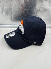 Load image into Gallery viewer, Close-up view of the Denver Broncos NFL '47 Brand Navy Blue Clean Up Adjustable Strapback Hat, highlighting its soft fabric and relaxed fit, an ideal Denver Broncos hat for comfortable wear.

