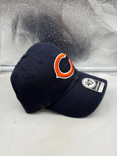 Load image into Gallery viewer, Side view of the Chicago Bears NFL '47 Brand Navy Blue Clean Up Adjustable Strapback Hat, suitable for fans wanting a fashionable Chicago Bears hat.
