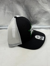 Load image into Gallery viewer, Side angle of the Dallas Stars NHL '47 Brand Black Mesh Trucker Adjustable Snapback Hat, emphasizing the sleek black design and team logo, a perfect Dallas Stars hat for game days.
