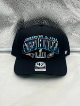 Load image into Gallery viewer, Eagles Vs Patriots 2017 Super Bowl Dueling NFL &#39;47 Black Hitch Adjustable Hat showcasing stylish team graphics and a durable design for fans.
