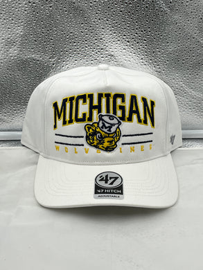 Michigan Wolverines Throwback NCAA '47 Brand White Roscoe Hitch Adjustable Hat - Casey's Sports Store