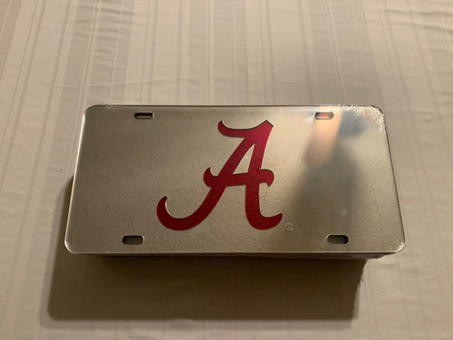 Alabama Crimson Tide NCAA Silver Mirrored Laser Cut License Plate Craftique - Casey's Sports Store