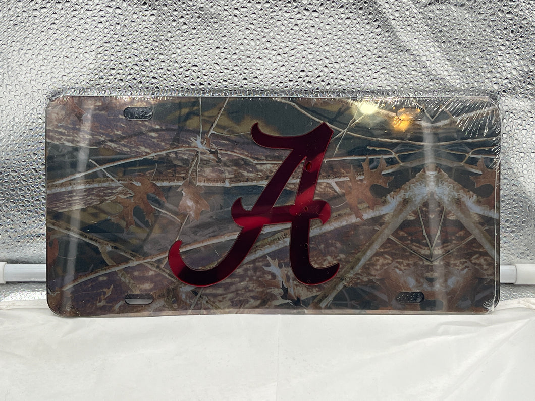 Alabama Crimson Tide NCAA Camo Mirrored Laser Cut License Plate Craftique - Casey's Sports Store