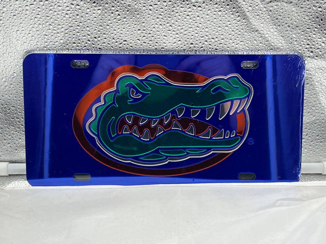 Florida Gators NCAA Blue Mirrored Laser Cut License Plate Craftique - Casey's Sports Store