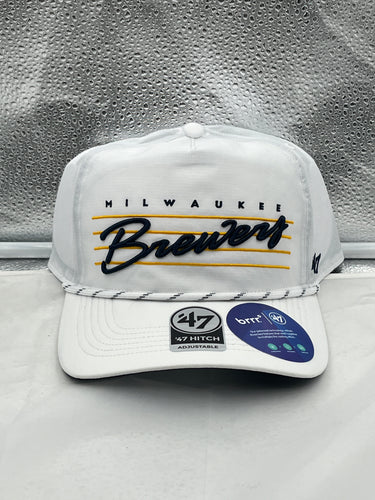 Milwaukee Brewers MLB '47 Brand White Script Hitch Rope Adjustable Snapback Hat - Casey's Sports Store