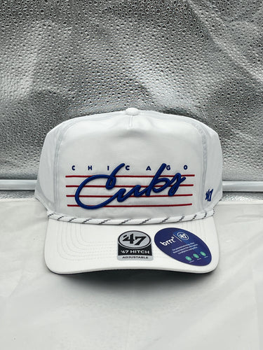 Chicago Cubs MLB '47 Brand White Script Hitch Rope Adjustable Snapback Hat - Casey's Sports Store
