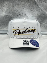 Load image into Gallery viewer, San Diego Padres MLB &#39;47 Brand White Script Hitch Rope Adjustable Snapback Hat - Casey&#39;s Sports Store
