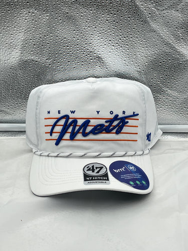 New York Mets MLB '47 Brand White Script Hitch Rope Adjustable Snapback Hat - Casey's Sports Store