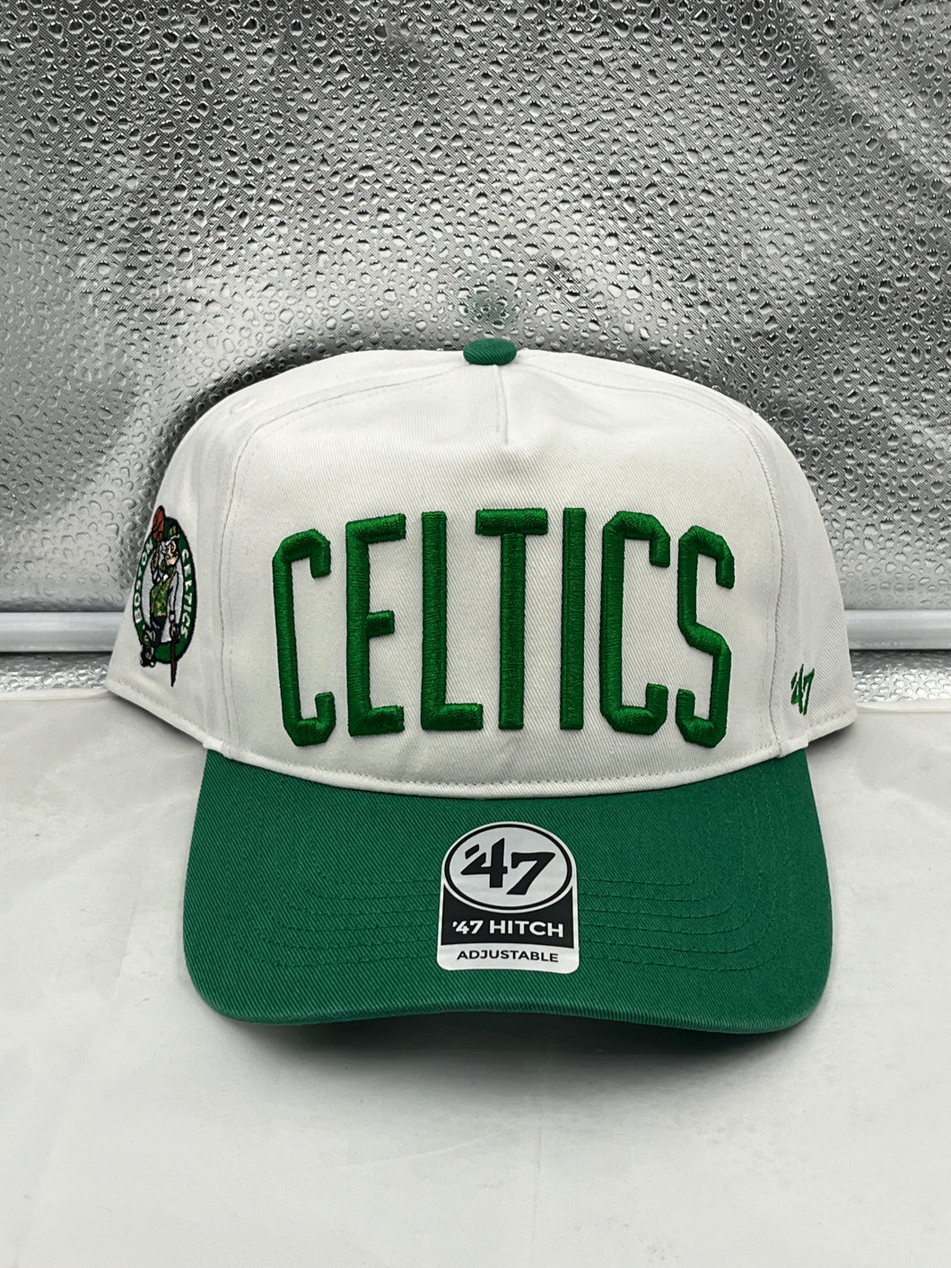 Boston Celtics NBA '47 Brand Script White Two Tone Hitch Snapback Adjustable Hat - Casey's Sports Store