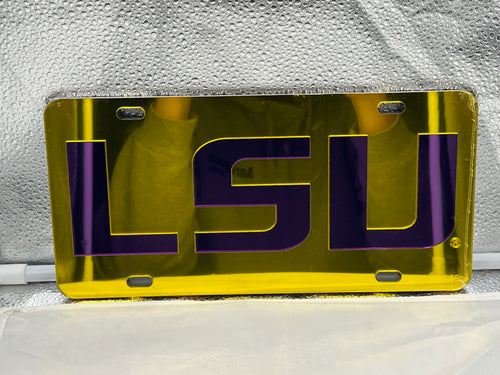 LSU Tigers NCAA Gold Mirrored Laser Cut License Plate Craftique - Casey's Sports Store