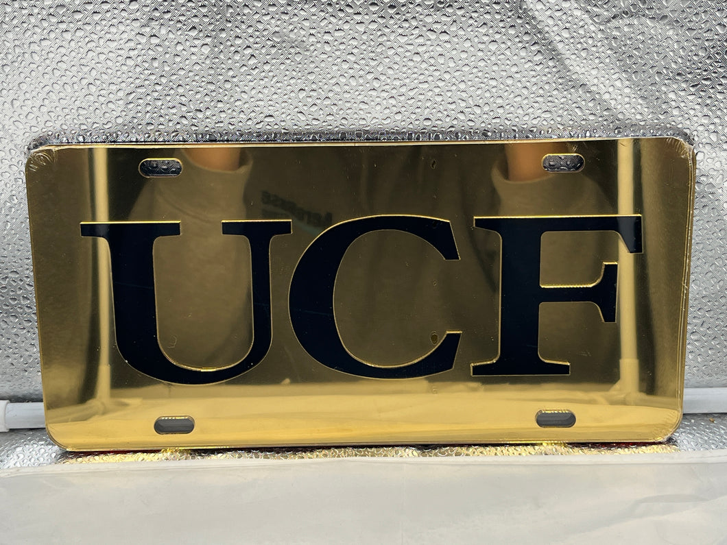 UCF Knights NCAA Gold Mirrored Laser Cut License Plate Craftique - Casey's Sports Store