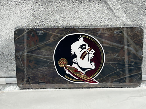 Florida State Seminoles FSU NCAA Camo Mirrored Laser Cut License Plate Craftique - Casey's Sports Store