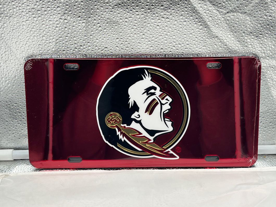 Florida State Seminoles FSU NCAA Red Mirrored Laser Cut License Plate Craftique - Casey's Sports Store