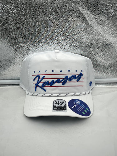 Kansas Jayhawks NCAA '47 Brand White Script Hitch Adjustable Snapback Hat - Casey's Sports Store