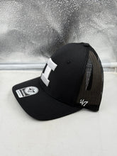 Load image into Gallery viewer, Back view of Illinois Fighting Illini NCAA '47 Brand Black Trucker Adjustable Snapback Hat — breathable mesh Illinois Fighting Illini hat
