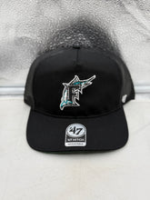 Load image into Gallery viewer, Miami Marlins MLB '47 Brand Throwback Black Hitch Mesh Adjustable Snapback Hat - Miami Marlins hat featuring throwback black design
