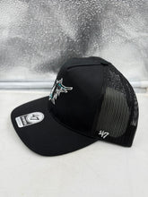 Load image into Gallery viewer, Miami Marlins MLB '47 Brand Throwback Black Hitch Mesh Adjustable Snapback Hat - Miami Marlins hat with adjustable snapback closure
