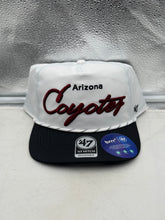 Load image into Gallery viewer, Arizona Coyotes NHL 47 Throwback White Script Hitch Rope Adjustable Snapback Hat image showing the Arizona Coyotes hat design in white script
