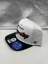 Load image into Gallery viewer, Arizona Coyotes NHL 47 Throwback White Script Hitch Rope Adjustable Snapback Hat close-up featuring the Arizona Coyotes hat with hitch rope detailing
