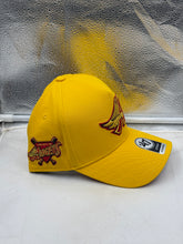 Load image into Gallery viewer, Side perspective of the Los Angeles Angels MLB '47 Brand Throwback Yellow MVP Adjustable Snapback Hat, highlighting the structured cap shape and vibrant yellow color of this popular Los Angeles Angels hat.

