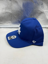 Load image into Gallery viewer, Detailed view of the Los Angeles Dodgers MLB '47 Brand Blue Hitch Adjustable Snapback Hat featuring adjustable snapback closure for a secure fit, ideal for wearing as a Los Angeles Dodgers hat.
