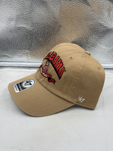 Load image into Gallery viewer, Close-up of the Alabama Crimson Tide hat displaying its khaki color and adjustable strapback feature for comfort.
