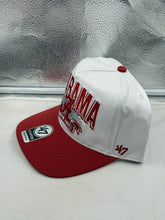 Load image into Gallery viewer, Side view of the Alabama Crimson Tide NCAA '47 Brand White TT Hitch Snapback Adjustable Hat, highlighting its adjustable snapback closure and clean white color, perfect for game day or casual wear.

