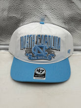 Load image into Gallery viewer, North Carolina Tar Heels NCAA '47 Brand White TT Hitch Snapback Adjustable Hat showcasing the clean white design and bold collegiate graphics.
