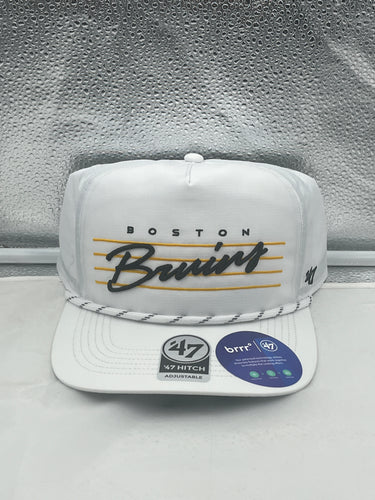 Boston Bruins NHL '47 White Script Hitch Rope Adjustable Snapback Hat - Casey's Sports Store