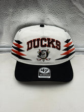 Load image into Gallery viewer, Anaheim Ducks NHL '47 Brand White Diamond Hitch Adjustable Snapback Hat
