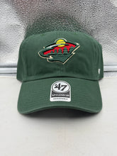Load image into Gallery viewer, Minnesota Wild NHL '47 Brand Green Clean Up Adjustable Hat showcasing its vibrant green color and classic design.
