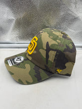 Load image into Gallery viewer, San Diego Padres MLB '47 Brand Camo Clean Up Adjustable Hat showcasing adjustable strap for a comfortable fit.
