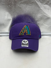 Load image into Gallery viewer, Arizona Diamondbacks MLB '47 Brand Throwback Purple Clean Up Adjustable Hat displayed on a neutral background, showcasing its vintage logo and relaxed fit.
