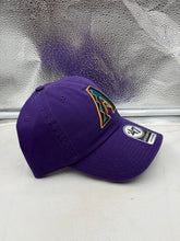 Load image into Gallery viewer, Arizona Diamondbacks MLB '47 Brand Throwback Purple Clean Up Adjustable Hat flat lay showing the vibrant purple color and classic vintage logo.
