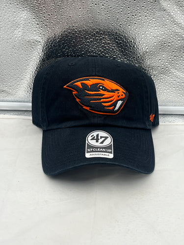 Oregon State Beavers NCAA '47 Brand Black Clean Up Adjustable Hat showcasing a classic black design, perfect for fans supporting their team during game days or casual outings.