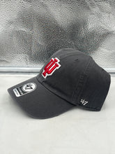 Load image into Gallery viewer, Close-up view of the Indiana Hoosiers NCAA &#39;47 Brand Gray Clean Up Adjustable Hat, highlighting the high-quality materials and adjustable strap for a custom fit.
