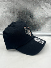 Load image into Gallery viewer, Close-up view of Oklahoma State Cowboys NCAA &#39;47 Brand Throwback Black Clean Up Adjustable Hat emphasizing the adjustable strap feature for comfort.
