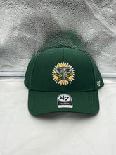Load image into Gallery viewer, Oakland Athletics MLB &#39;47 Brand Throwback Green MVP Adjustable Hat showcasing its vibrant green color and classic design, perfect for baseball fans.

