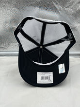 Load image into Gallery viewer, Close-up of the Minnesota North Stars NHL &#39;47 Brand Black Trucker Mesh Adjustable Snapback Hat featuring team logo and breathable mesh back.
