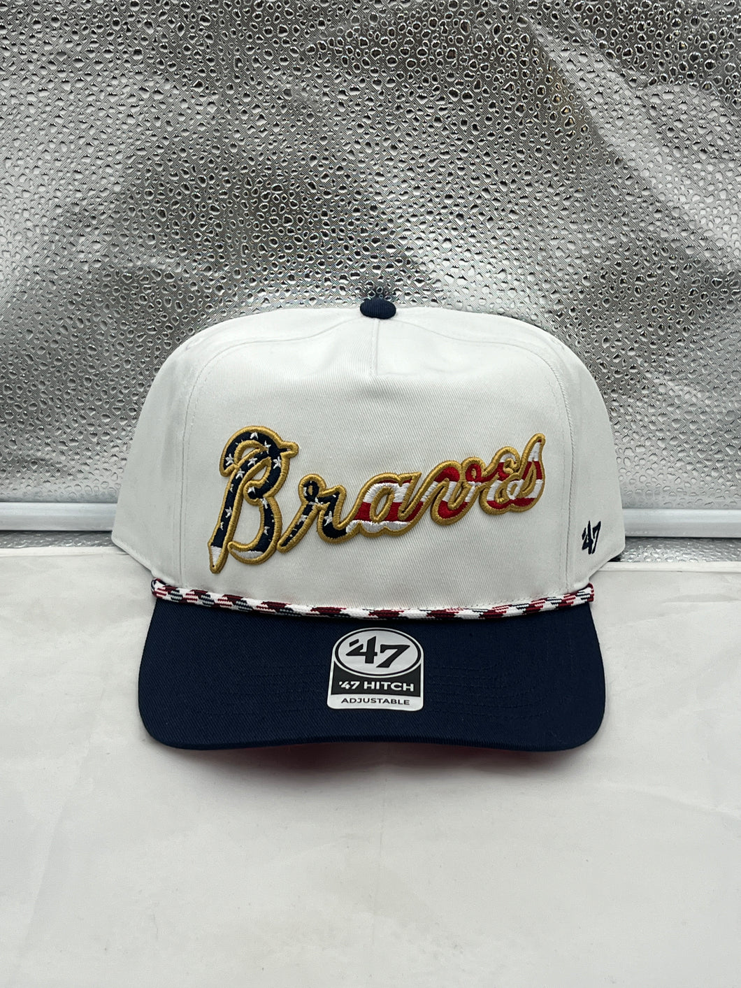 Atlanta Braves MLB '47 Brand White USA Script Hitch Rope Adjustable Snapback Hat - Casey's Sports Store