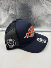 Load image into Gallery viewer, Detroit Tigers MLB '47 Brand Throwback Navy Hitch Rope Adjustable Snapback Hat with adjustable snapback strap shown from the back.
