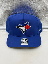 Load image into Gallery viewer, Toronto Blue Jays MLB '47 Brand Blue Hitch Adjustable Snapback Hat displayed on a white background showing the vibrant blue color and logo.
