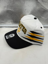 Load image into Gallery viewer, Close-up view of the Pittsburgh Pirates MLB '47 Brand White TT Diamond Hitch Adjustable Snapback Hat showcasing the iconic Pirates logo.
