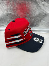 Load image into Gallery viewer, Side angle of the Cleveland Guardians MLB '47 Brand Red TT Diamond Hitch Adjustable Snapback Hat highlighting its adjustable snapback feature.
