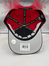 Load image into Gallery viewer, Cleveland Guardians MLB '47 Brand Red TT Diamond Hitch Adjustable Snapback Hat displayed on a mannequin with bright lighting.
