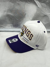 Load image into Gallery viewer, Front view of the Minnesota Vikings NFL &#39;47 White TT Roscoe Hitch Rope Snapback Adjustable Hat featuring the iconic Minnesota Vikings logo and adjustable snapback closure.
