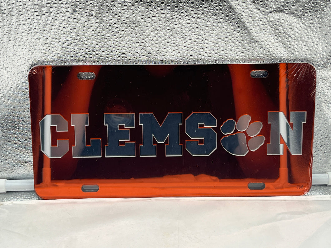 Clemson Tigers NCAA Orange Mirrored Laser Cut License Plate Craftique - Casey's Sports Store