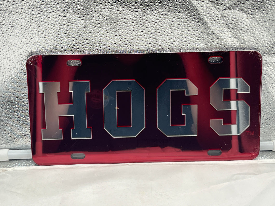 Arkansas Razorbacks NCAA Red Mirrored Laser Cut License Plate Craftique - Casey's Sports Store