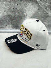 Load image into Gallery viewer, Close-up of the Pittsburgh Steelers NFL &#39;47 White TT Roscoe Hitch Rope Snapback Adjustable Hat highlighting the snapback closure and rope detailing.
